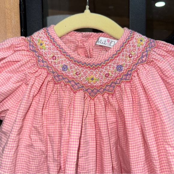 Petit Ami bishop dress smocked floral embroidered bloomers set gingham baby girl - Picture 3 of 7